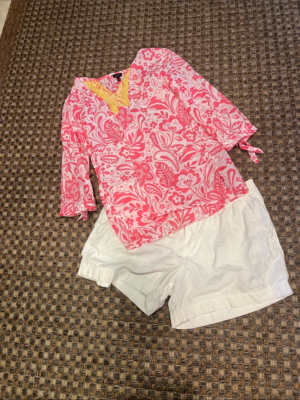Pink Floral Talbots med  with White Shorts